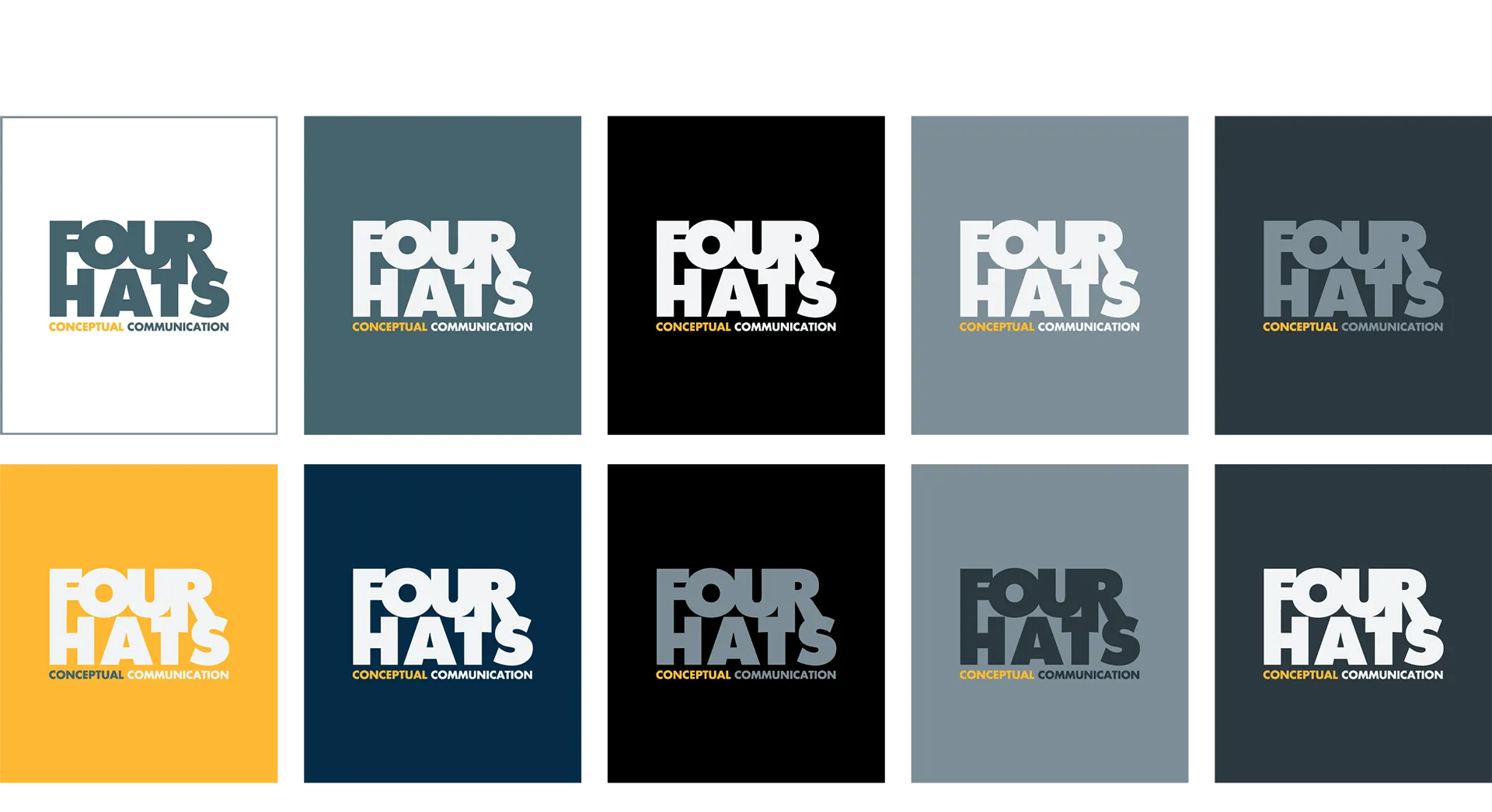 Grid of Four Hats logos in various color combinations