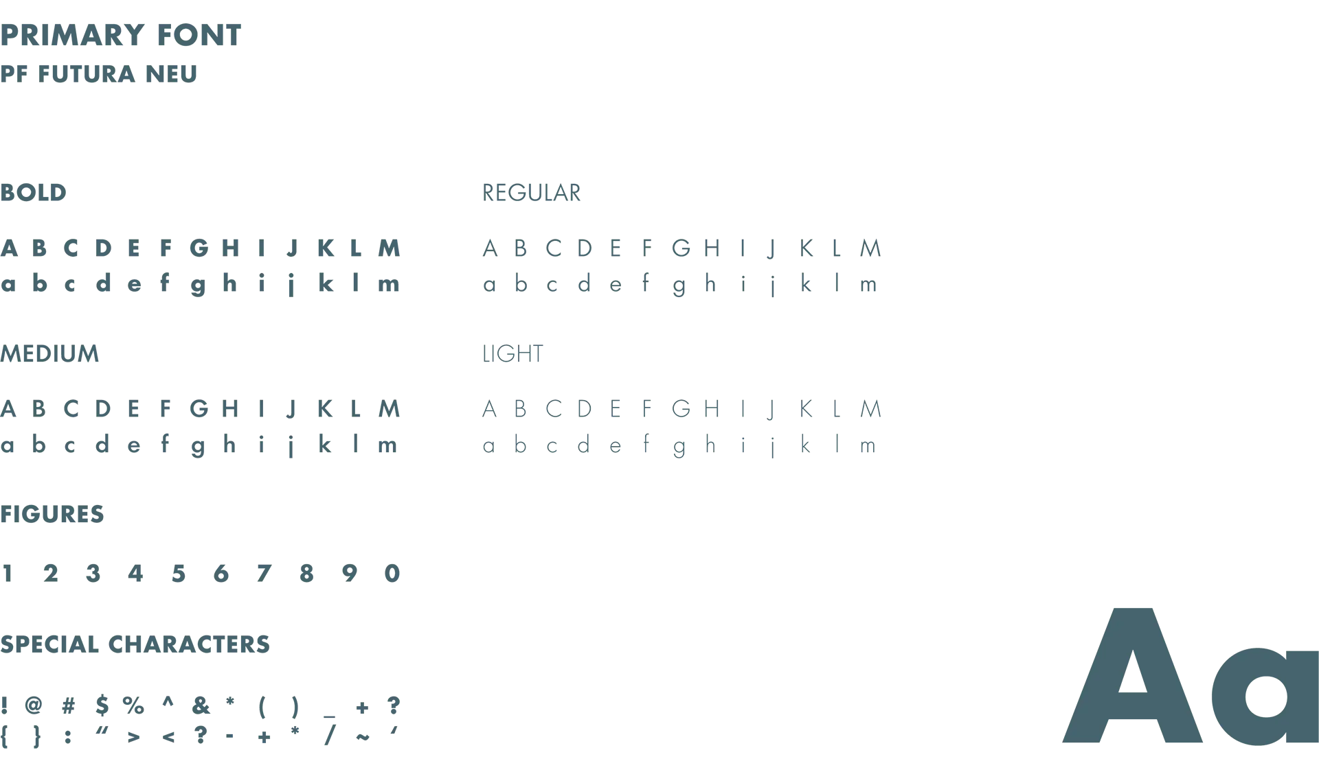 Primary font display showing PF Reyeux Pro alphabet and numbers