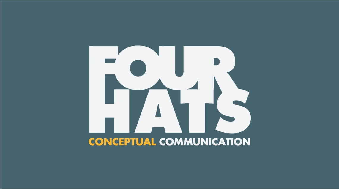 Four Hats typography logo on slate blue background