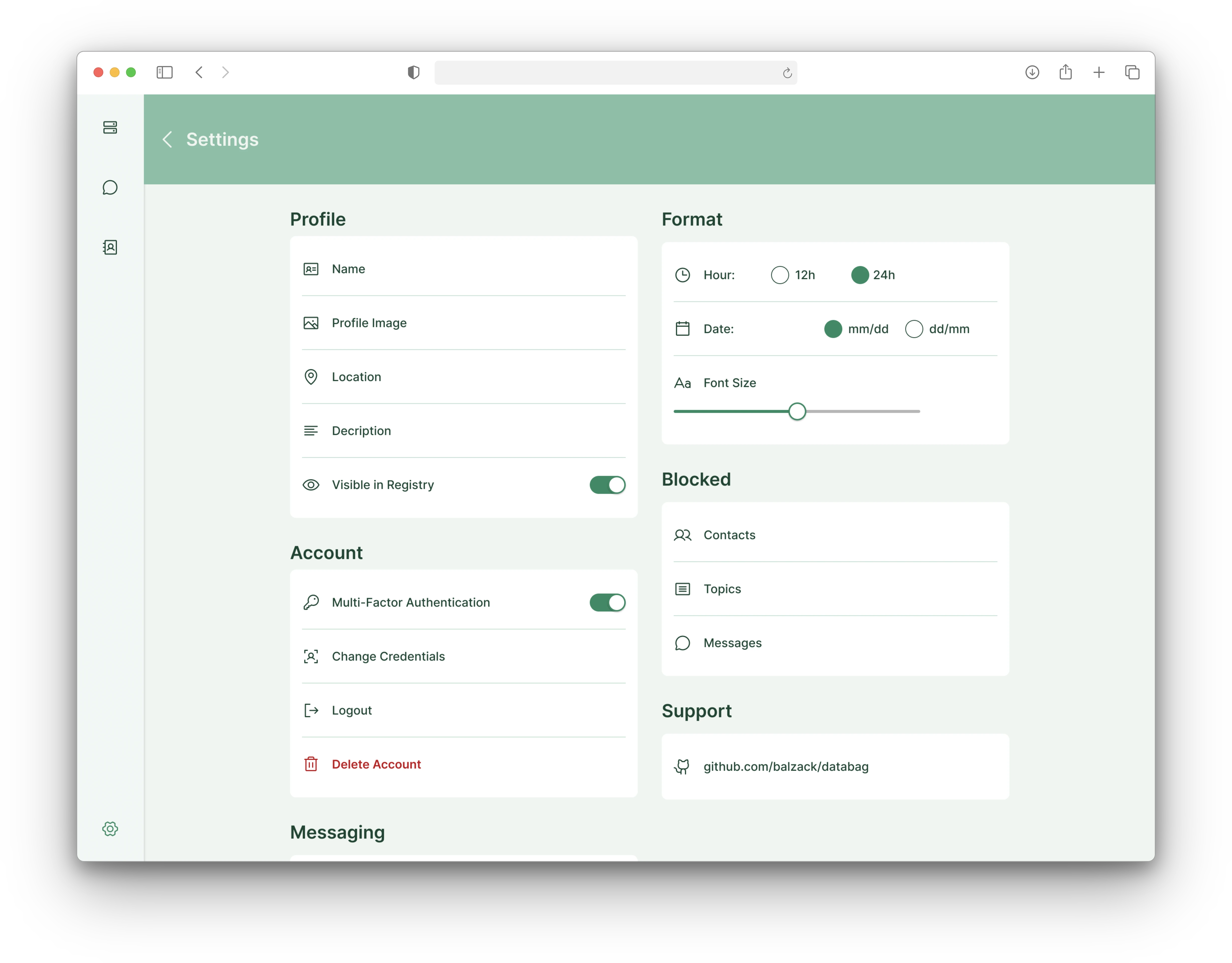 Databag app interface showcase