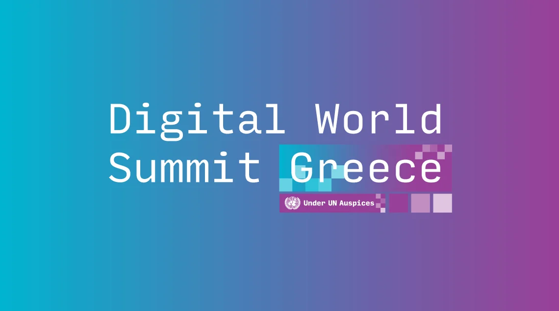 Digital World Summit Greece branding with gradient background