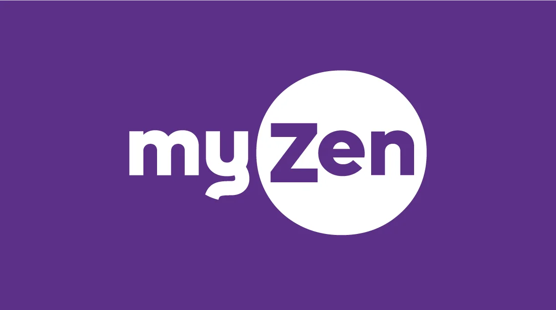 MyZen logo with white circle on purple background